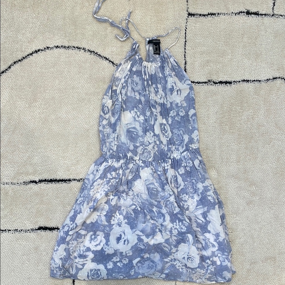 Floral Halter Dress in Blue and White